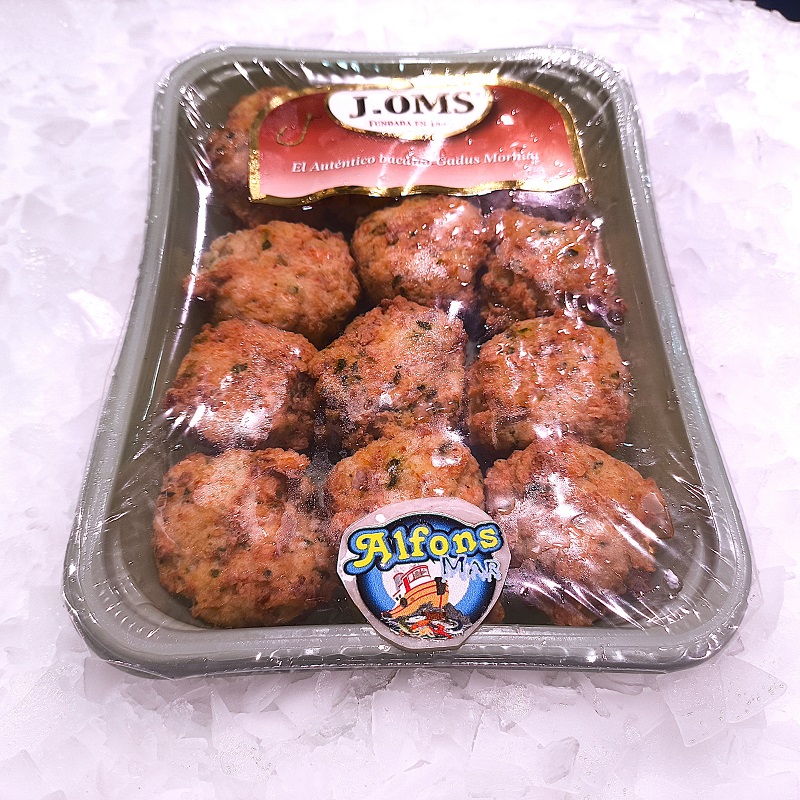 Buñuelos de Bacalao | J. Oms | Pescado a Casa Buñuelos de bacalao J. Oms elaborados con auténtico bacalao. Crujientes por fuera y esponjosos por dentro, ideales como aperitivo. Compra online en Pescado a Casa.