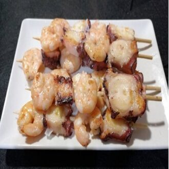 brocheta de gamba y pulpo